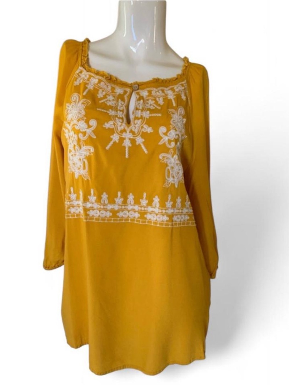 St. John's Bay Mustard Yellow Embroidered Long-Sleeve Blouse